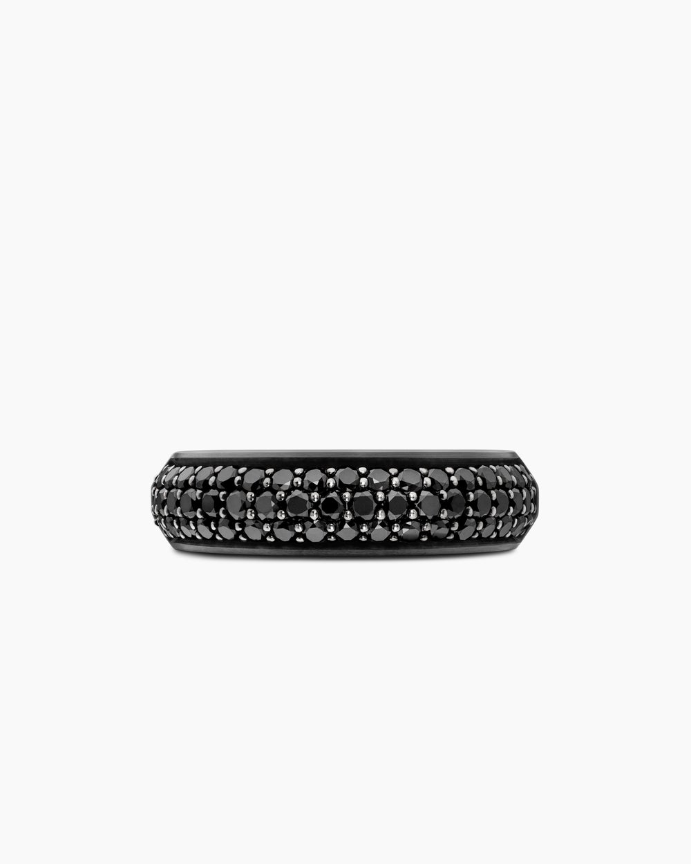 Mens Beveled Band Ring in Black Titanium with Half Pavé Black Diamonds, 6mm