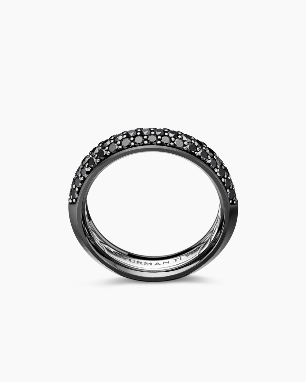 Mens Beveled Band Ring in Black Titanium with Half Pavé Black Diamonds, 6mm