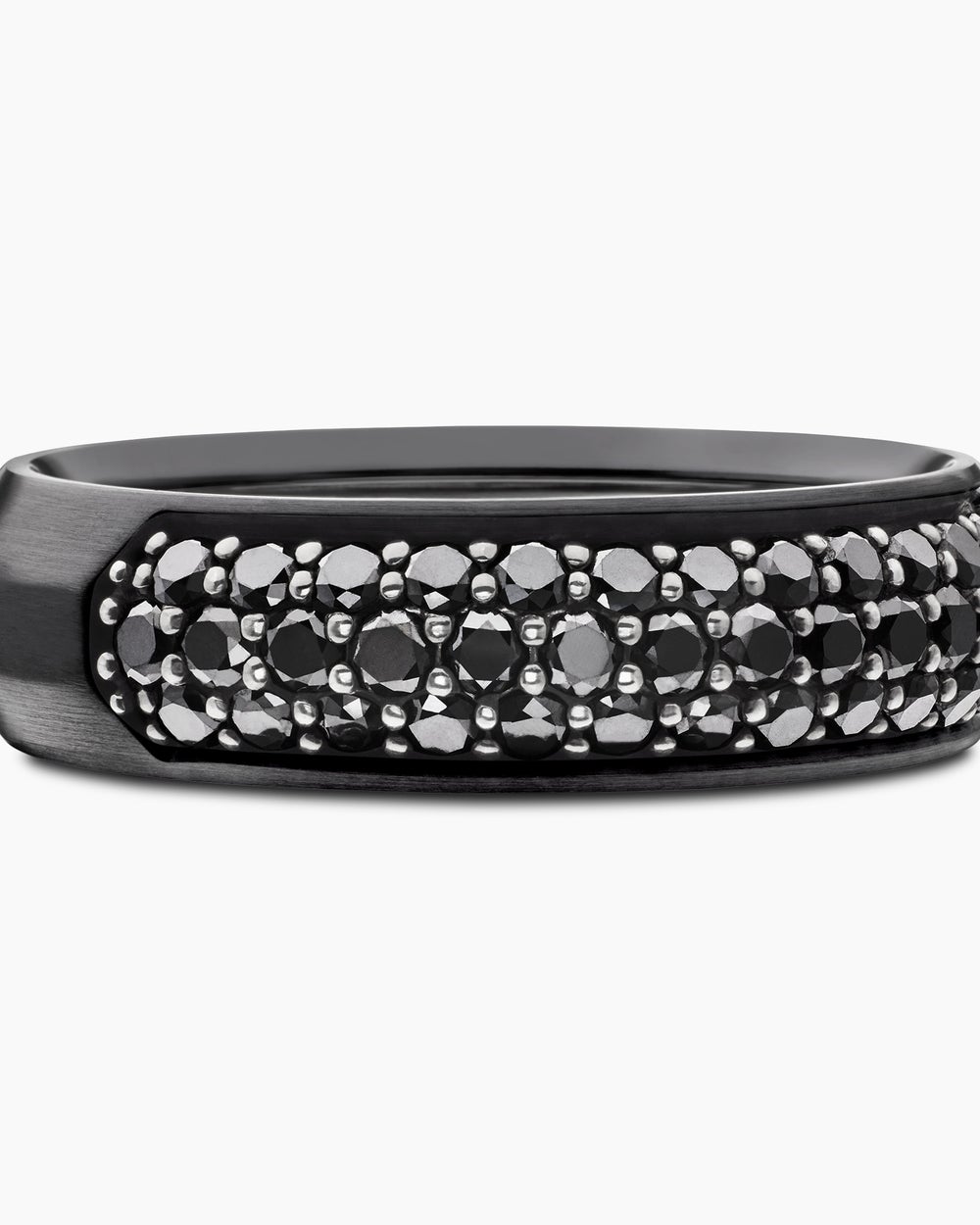 Mens Beveled Band Ring in Black Titanium with Half Pavé Black Diamonds, 6mm