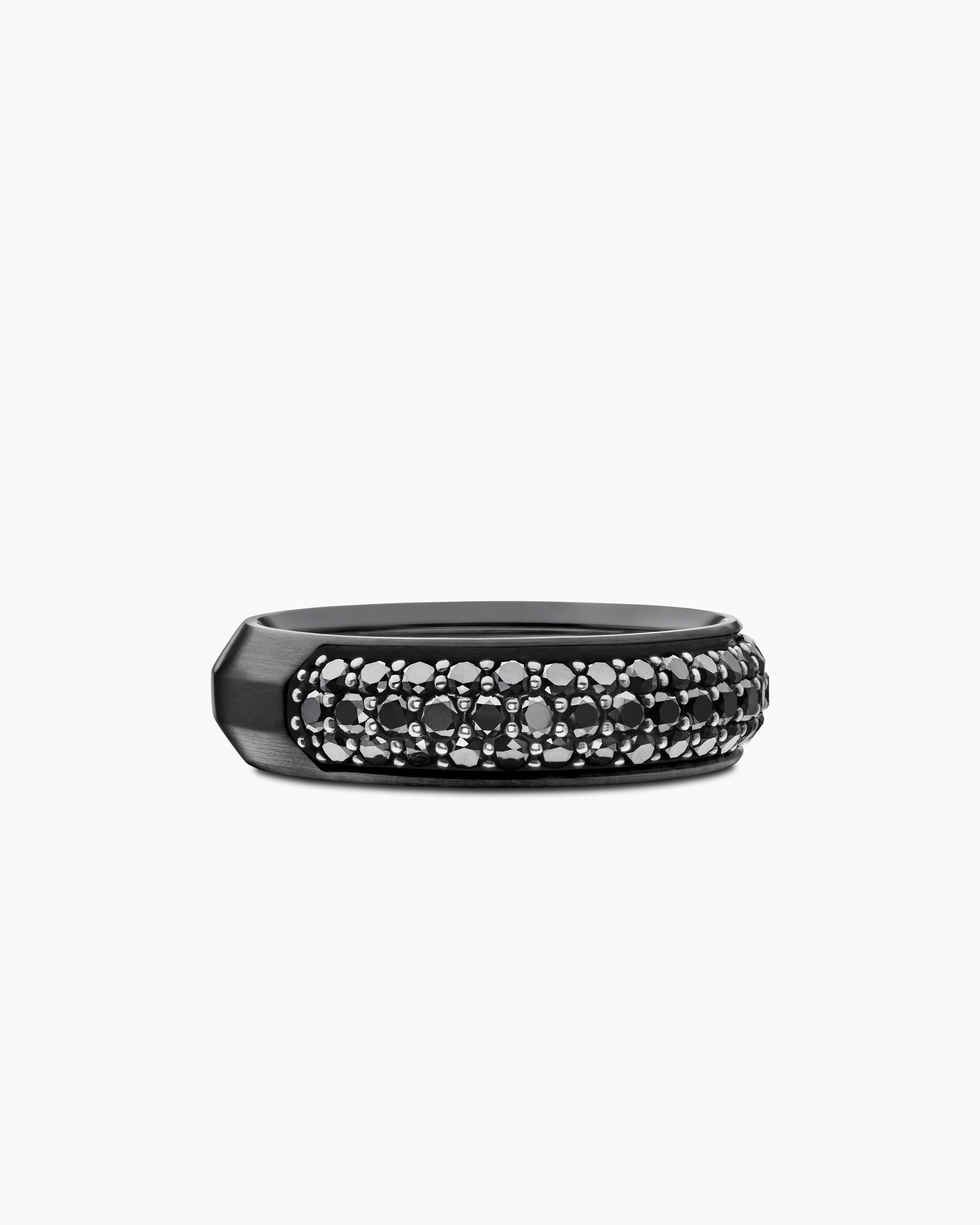 Mens Beveled Band Ring in Black Titanium with Half Pav&eacute; Black Diamonds, 6mm