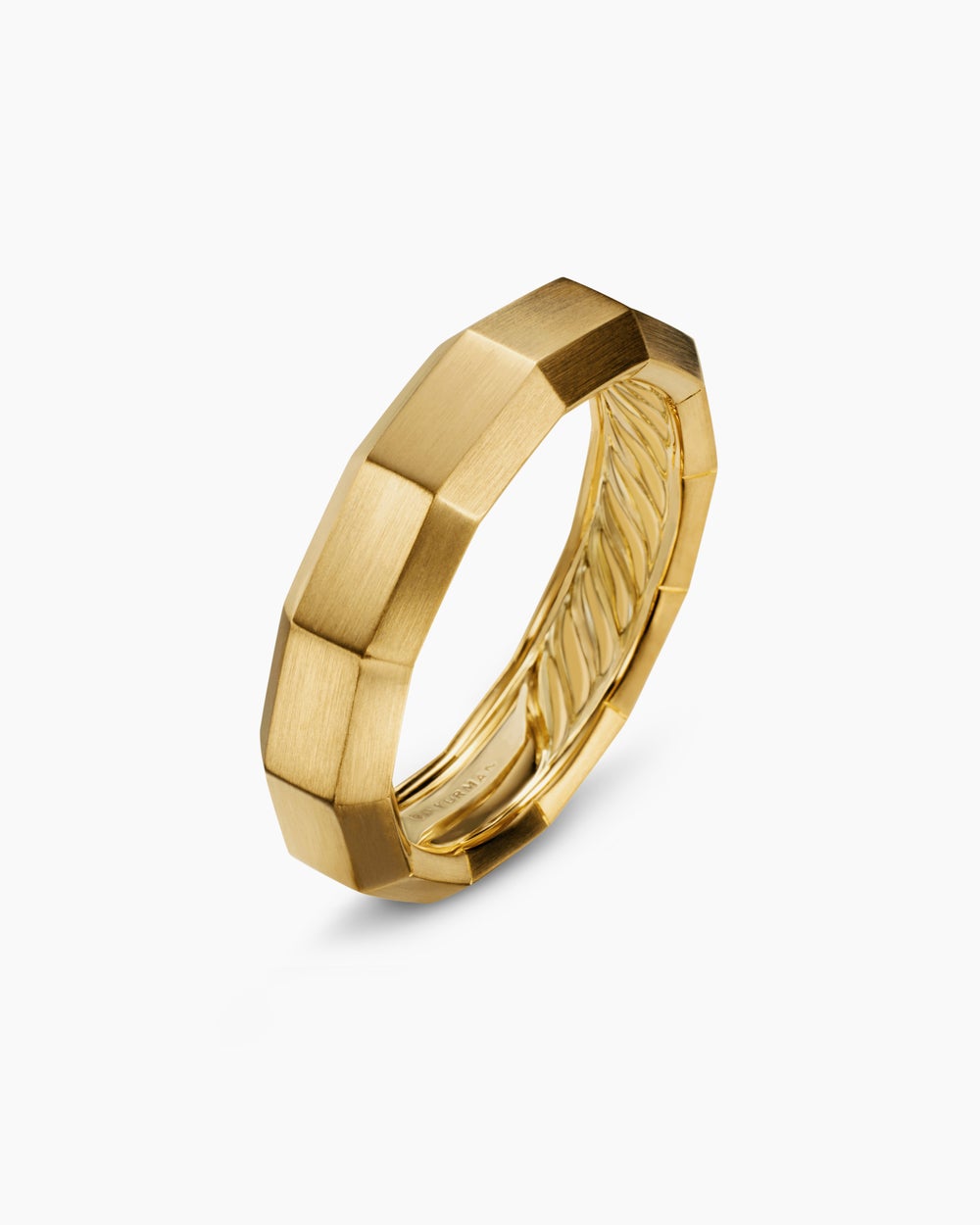 Mens Faceted Band Ring in 18K Yellow Gold, 6mm