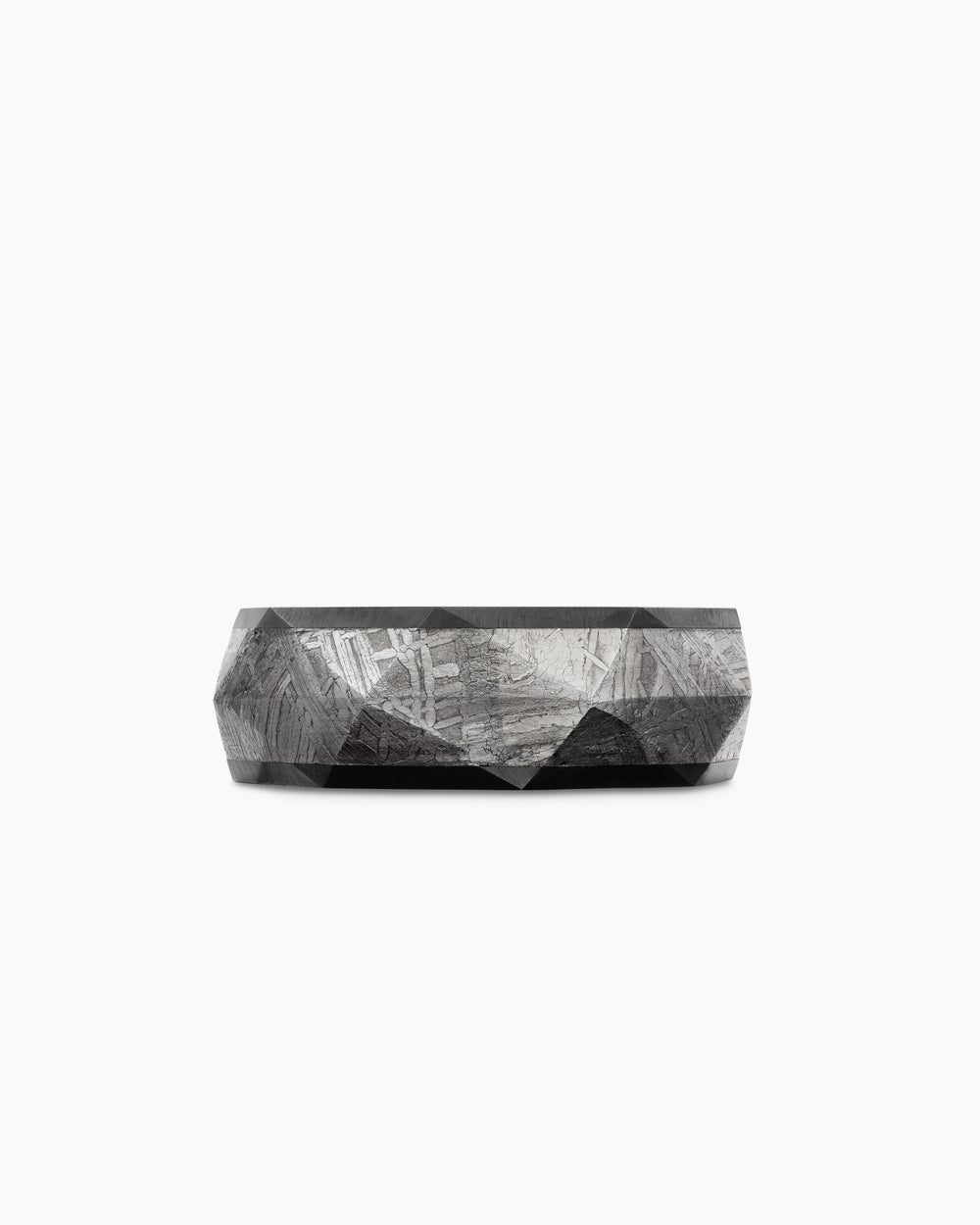 Mens Torqued Faceted Band Ring in Black Titanium with Meteorite, 8.5mm