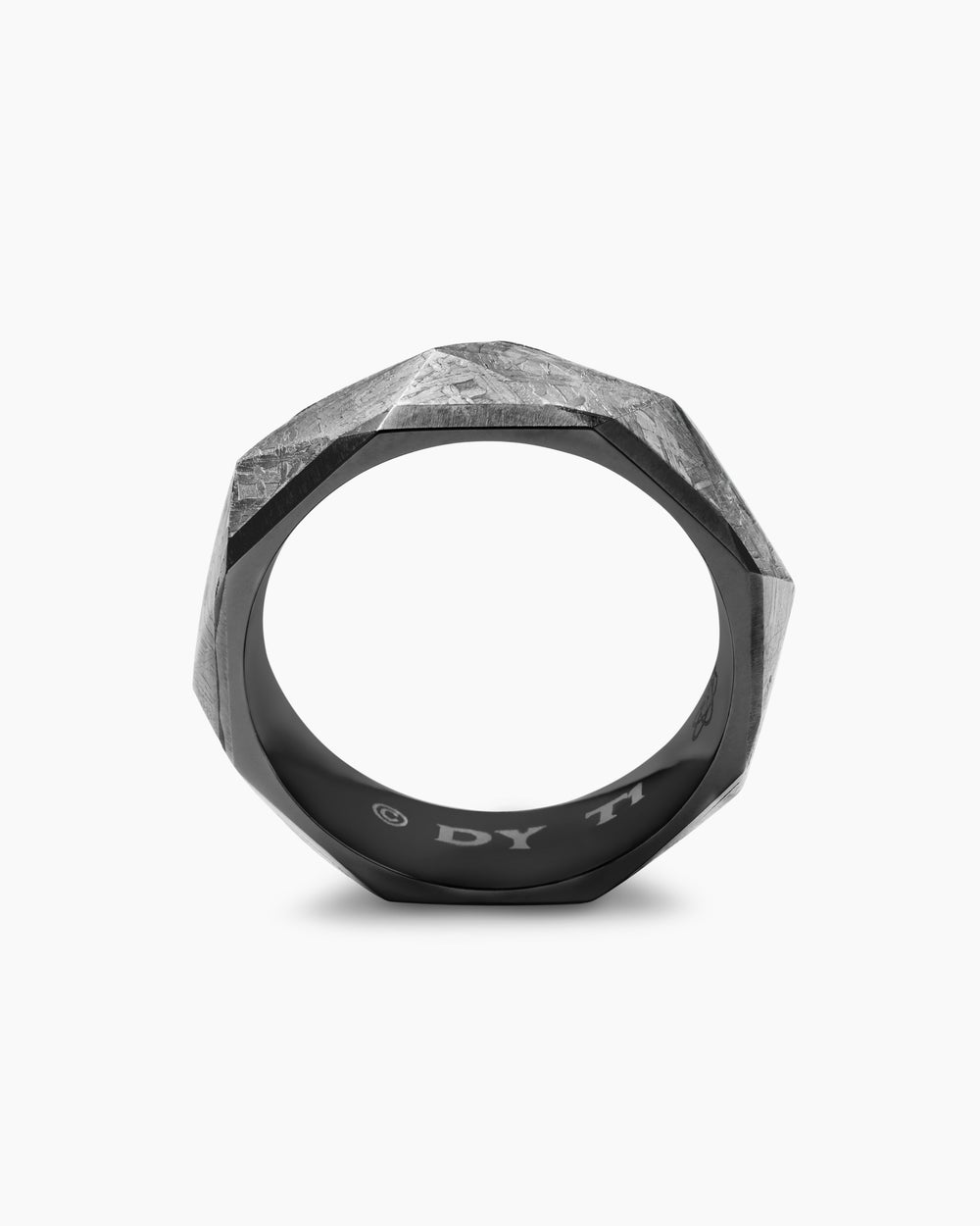 Mens Torqued Faceted Band Ring in Black Titanium with Meteorite, 8.5mm