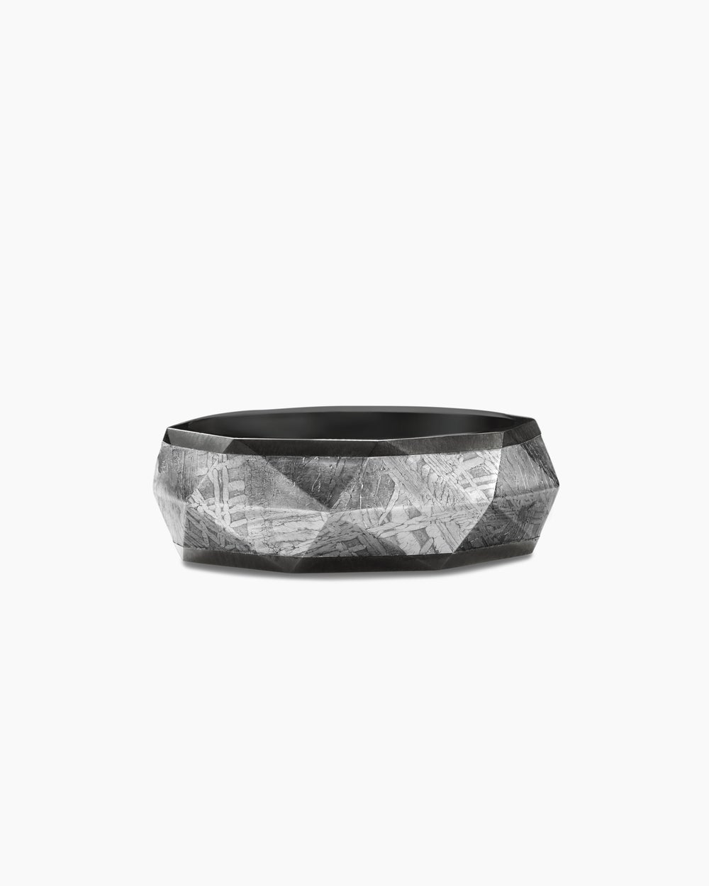 Mens Torqued Faceted Band Ring in Black Titanium with Meteorite, 8.5mm