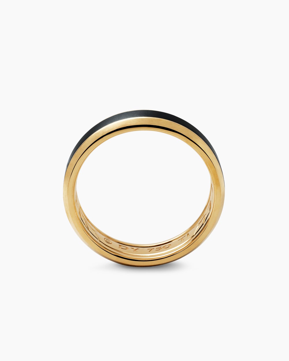 Mens Beveled Band Ring in 18K Yellow Gold with Black Titanium, 6mm