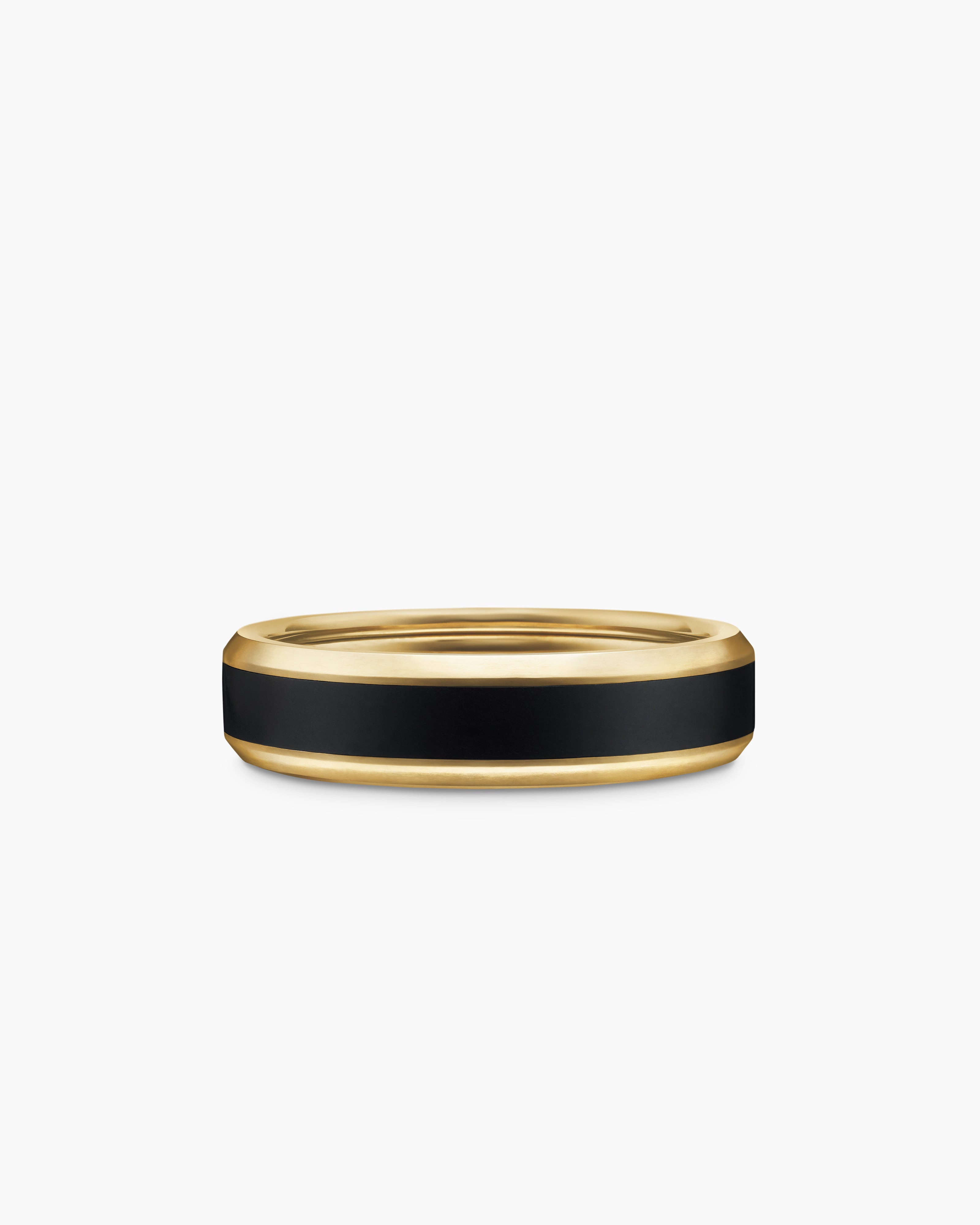 Mens Beveled Band Ring in 18K Yellow Gold with Black Titanium, 6mm