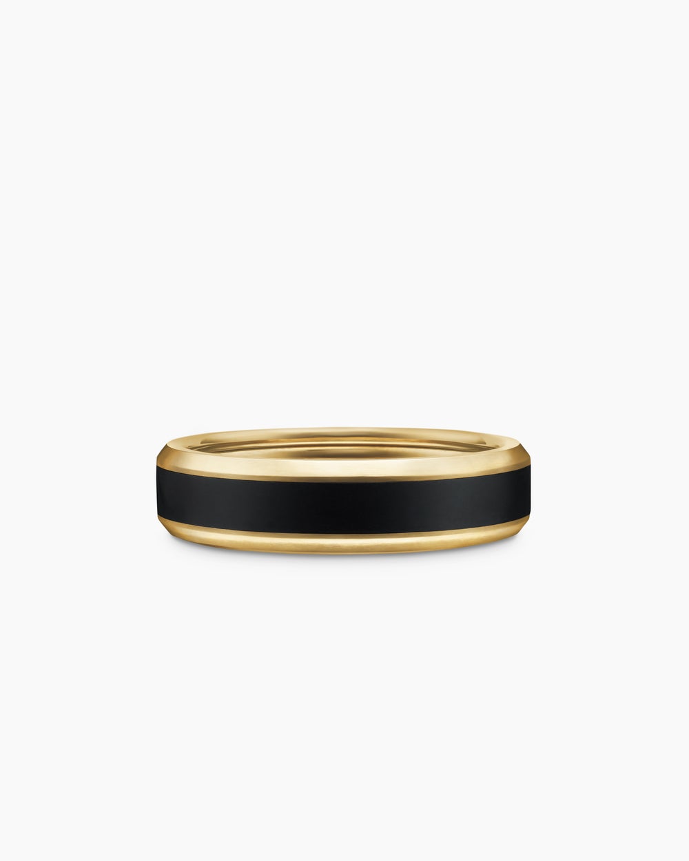 Mens Beveled Band Ring in 18K Yellow Gold with Black Titanium, 6mm