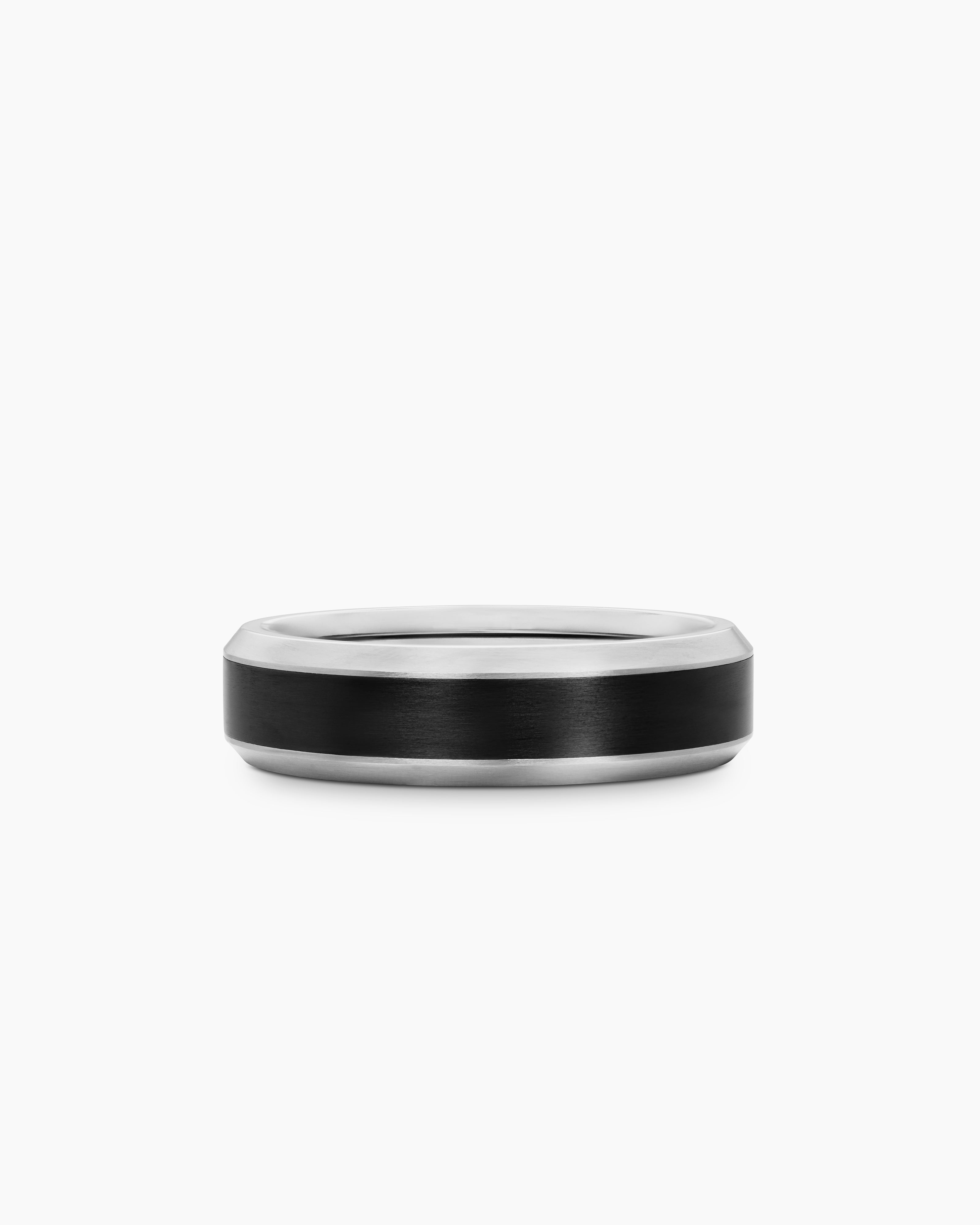 David Yurman Beveled Band Ring in Grey Titanium with Black Titanium, 6mm INTERNATIONAL SHIPPING