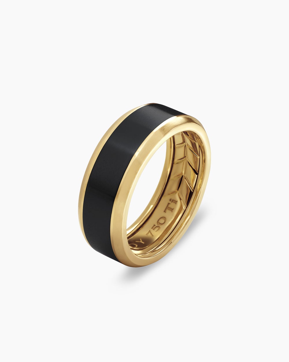 Mens Beveled Band Ring in 18K Yellow Gold with Black Titanium, 8.5mm