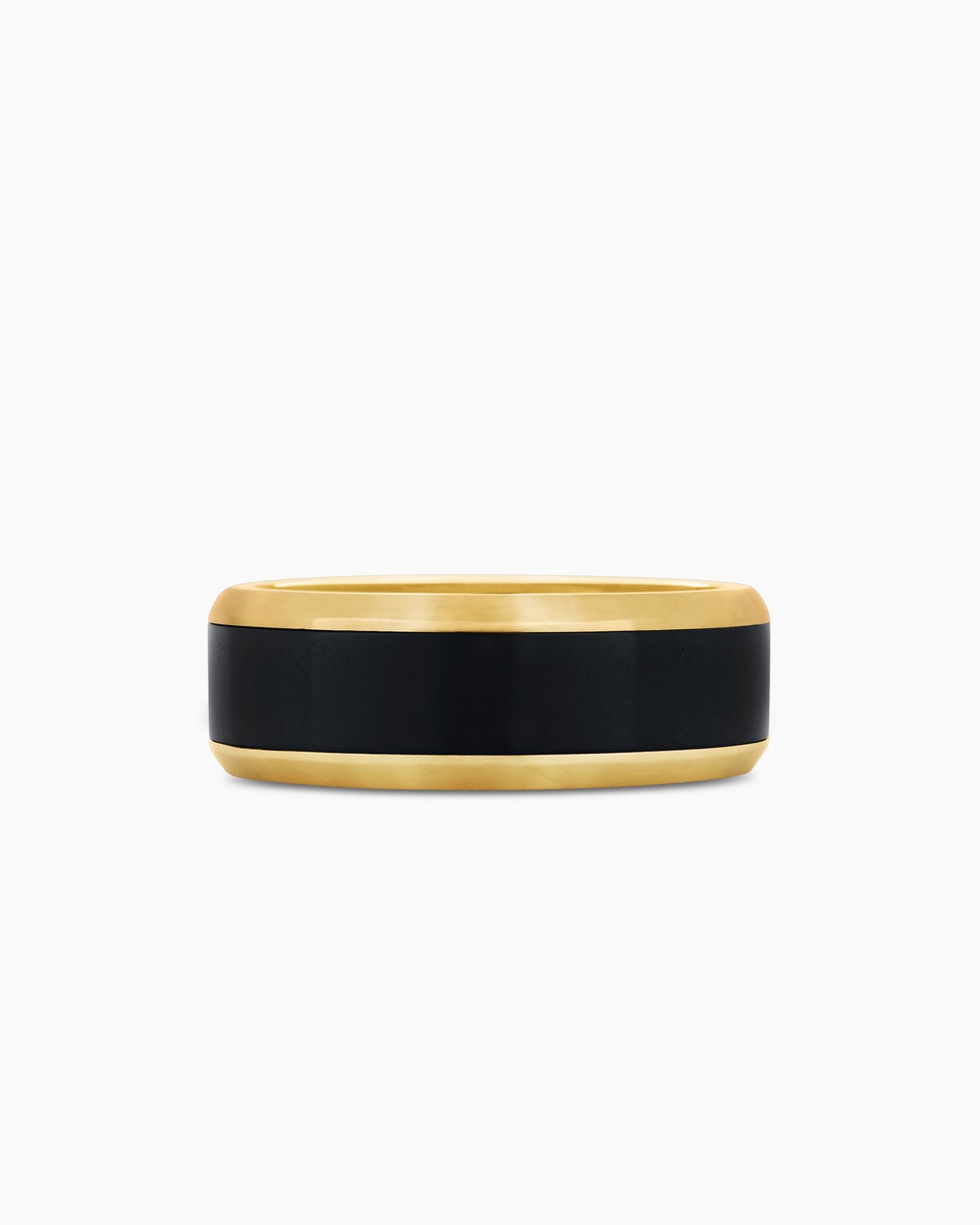 Mens Beveled Band Ring in 18K Yellow Gold with Black Titanium, 8.5mm