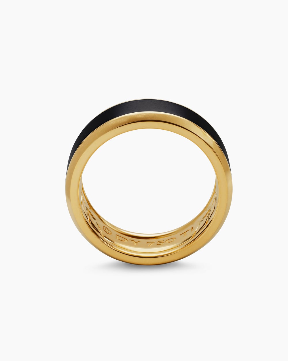 Mens Beveled Band Ring in 18K Yellow Gold with Black Titanium, 8.5mm