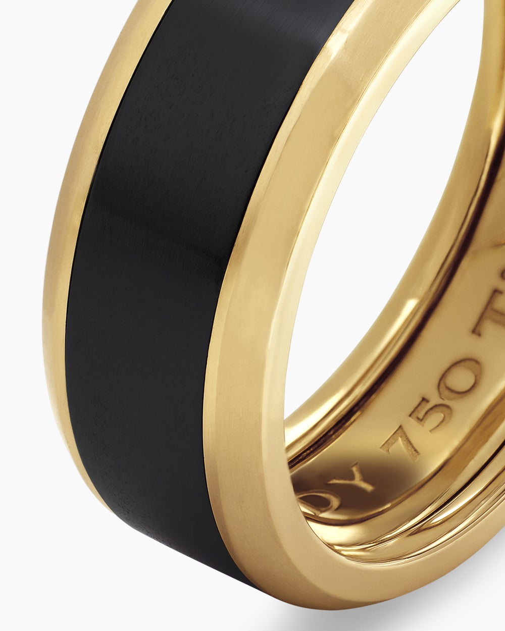Mens Beveled Band Ring in 18K Yellow Gold with Black Titanium, 8.5mm