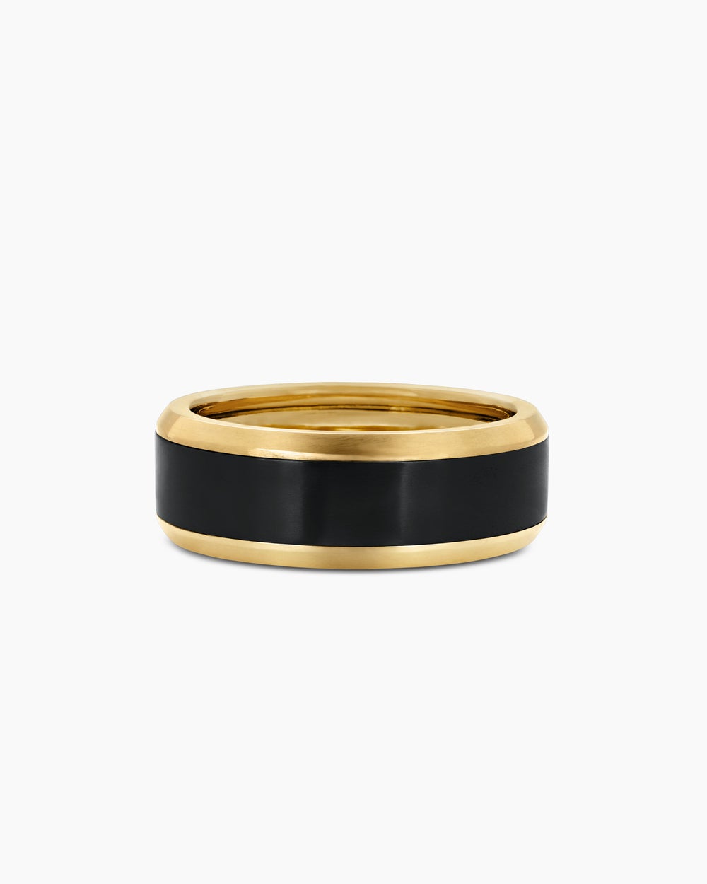 Mens Beveled Band Ring in 18K Yellow Gold with Black Titanium, 8.5mm