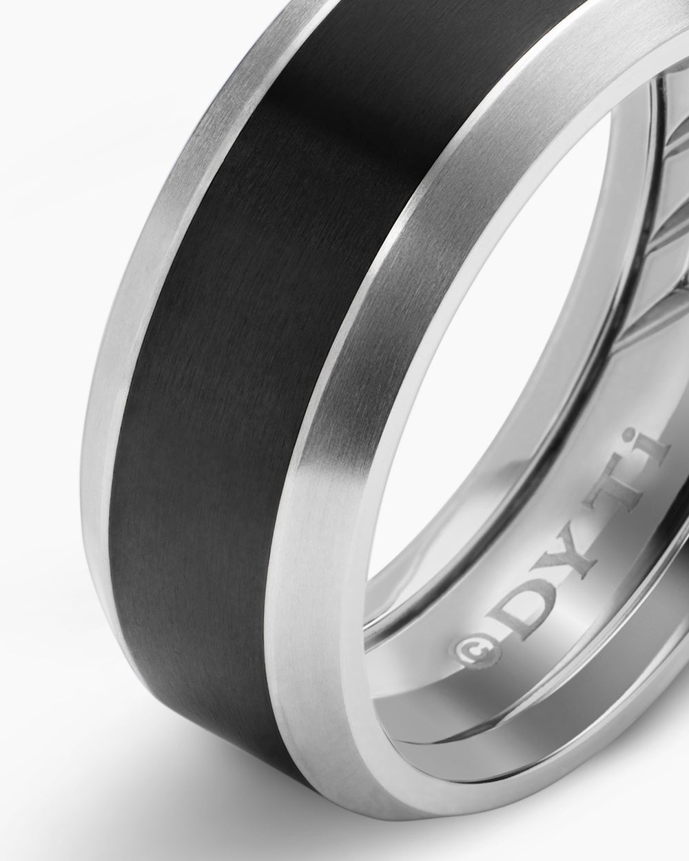 Mens Bevelled Band Ring in Grey Titanium with Black Titanium, 8.5mm