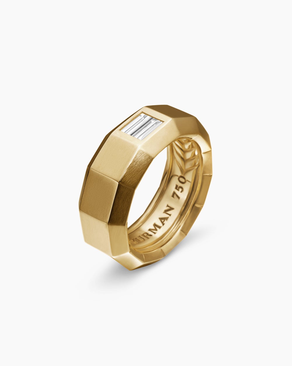 Mens Faceted Band Ring in 18K Yellow Gold with Center Diamond, 8mm