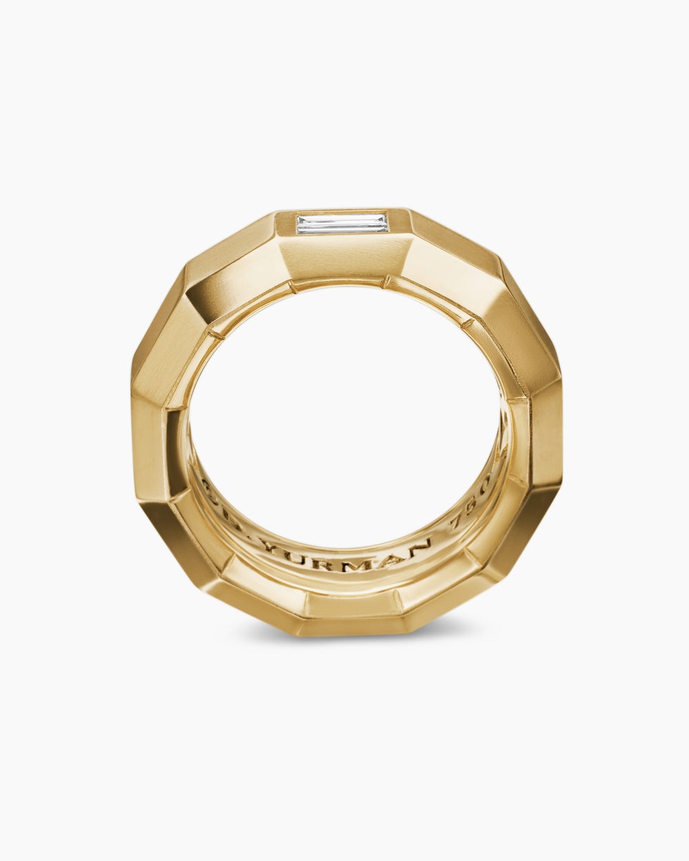 Mens Faceted Band Ring in 18K Yellow Gold with Center Diamond, 8mm
