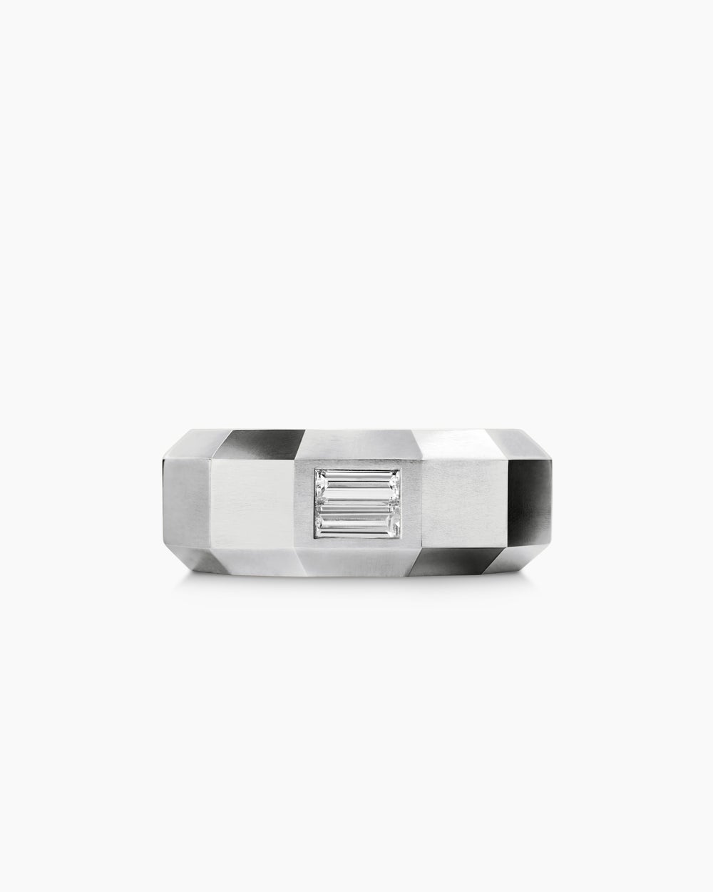 Mens Faceted Band Ring in 18K White Gold with Diamond, 8mm