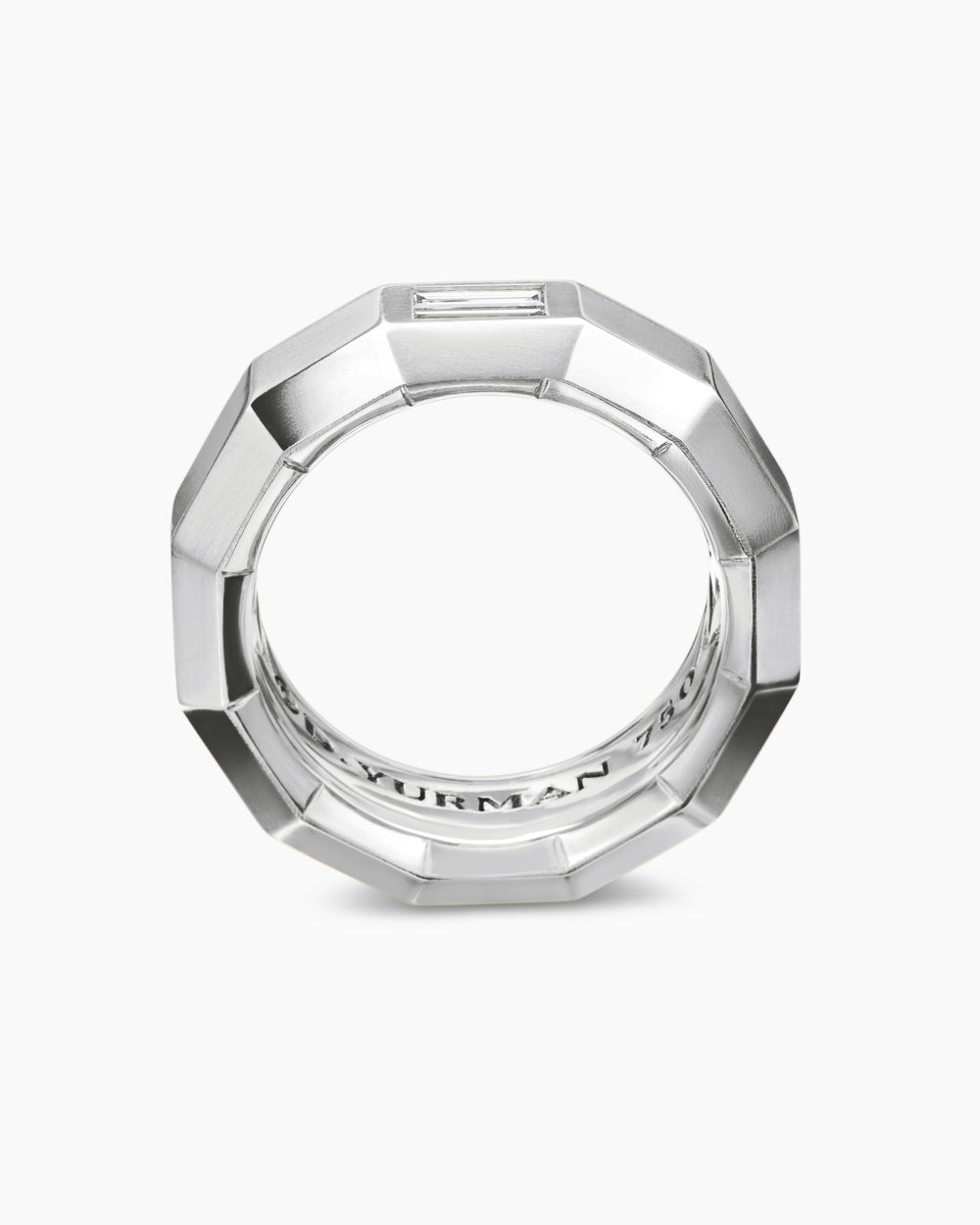Mens Faceted Band Ring in 18K White Gold with Diamond, 8mm