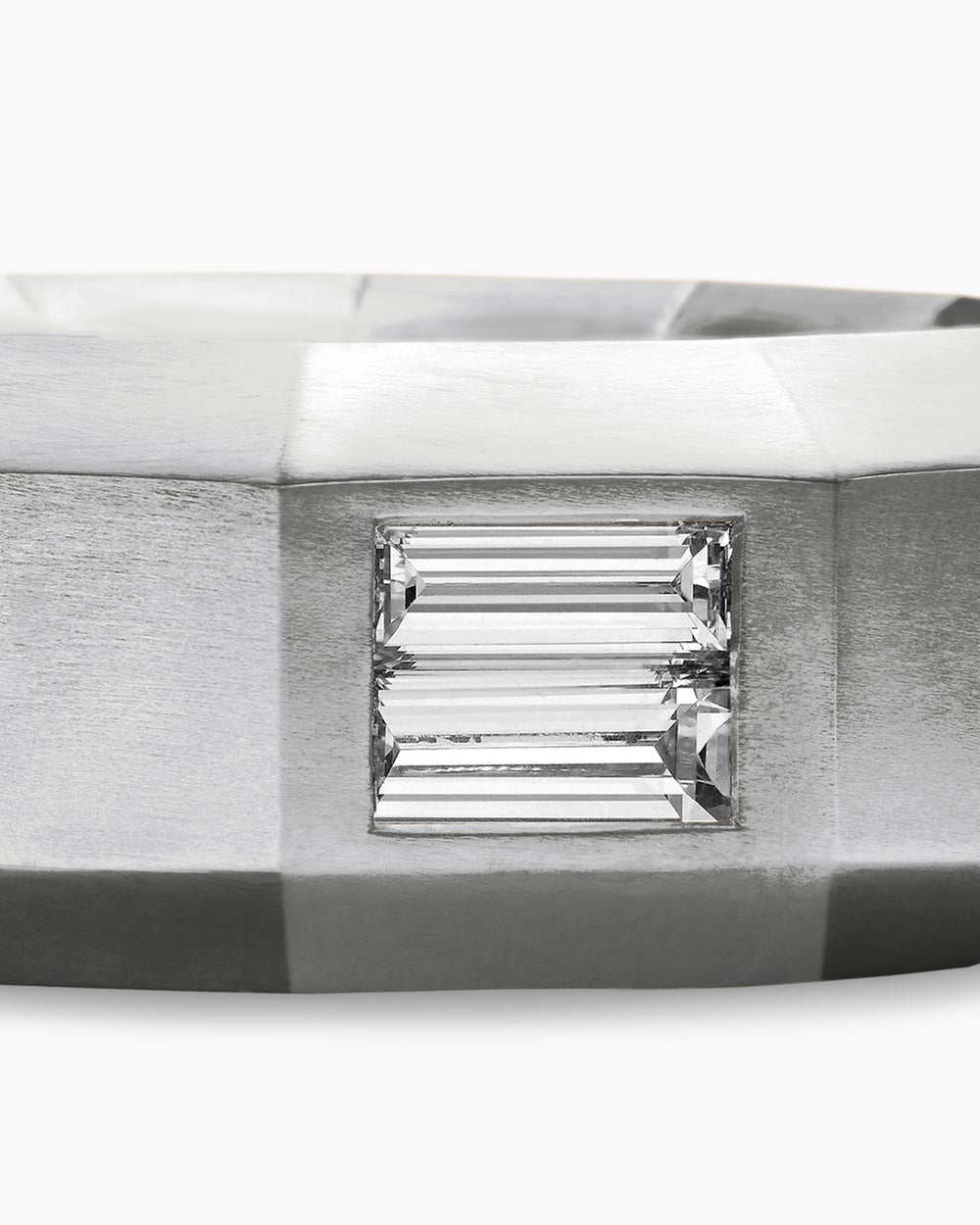 Mens Faceted Band Ring in 18K White Gold with Diamond, 8mm
