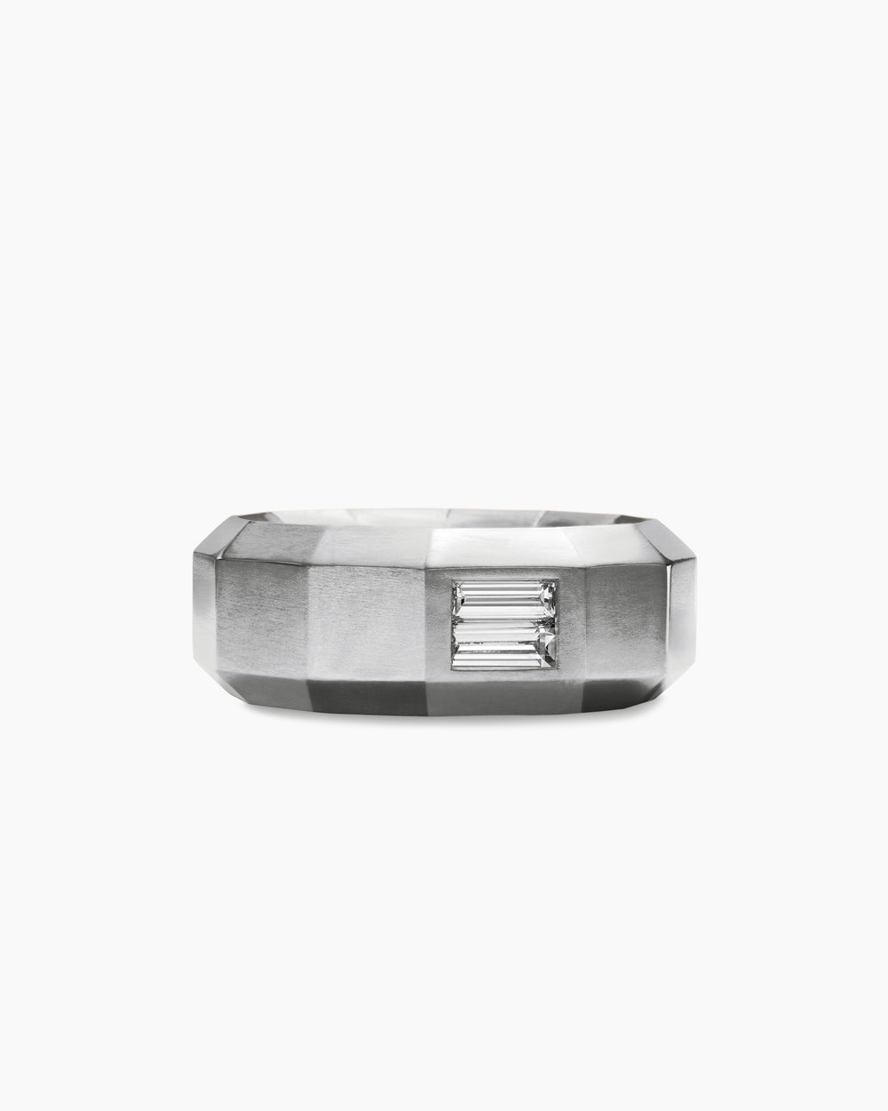 Mens Faceted Band Ring in 18K White Gold with Diamond, 8mm
