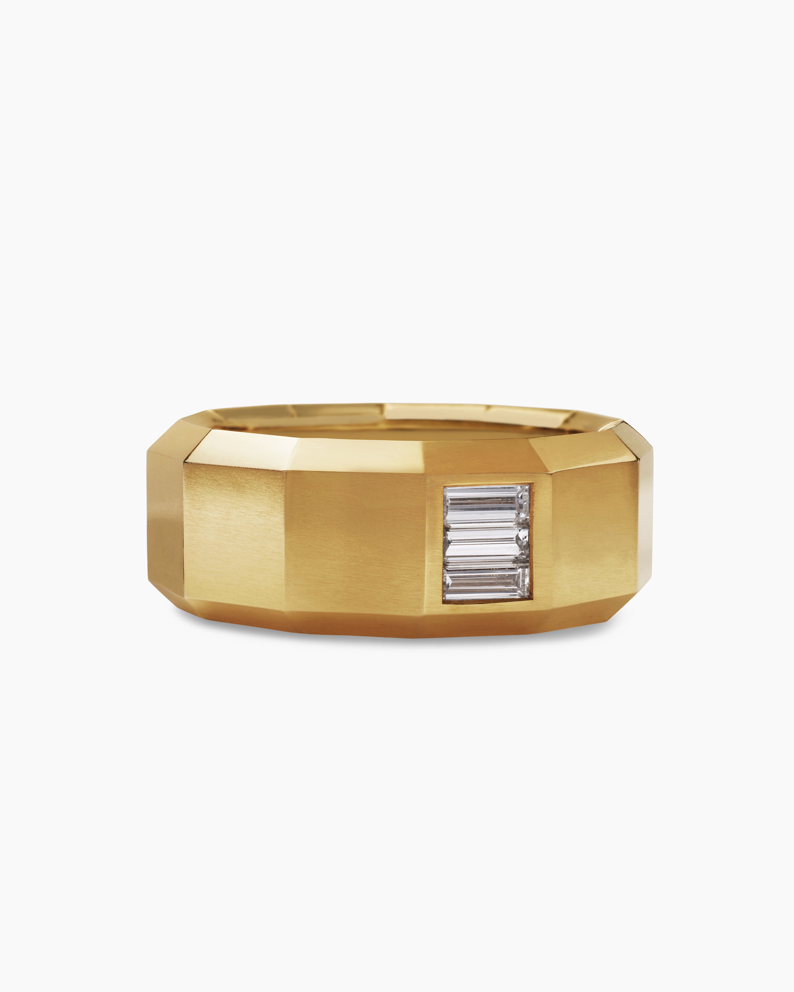Mens Faceted Band Ring in 18K Yellow Gold with Diamond, 10mm