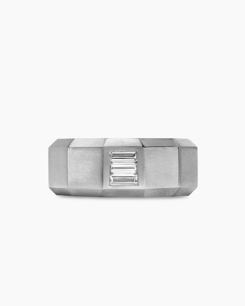 Mens Faceted Band Ring in 18K White Gold with Center Diamond, 10mm