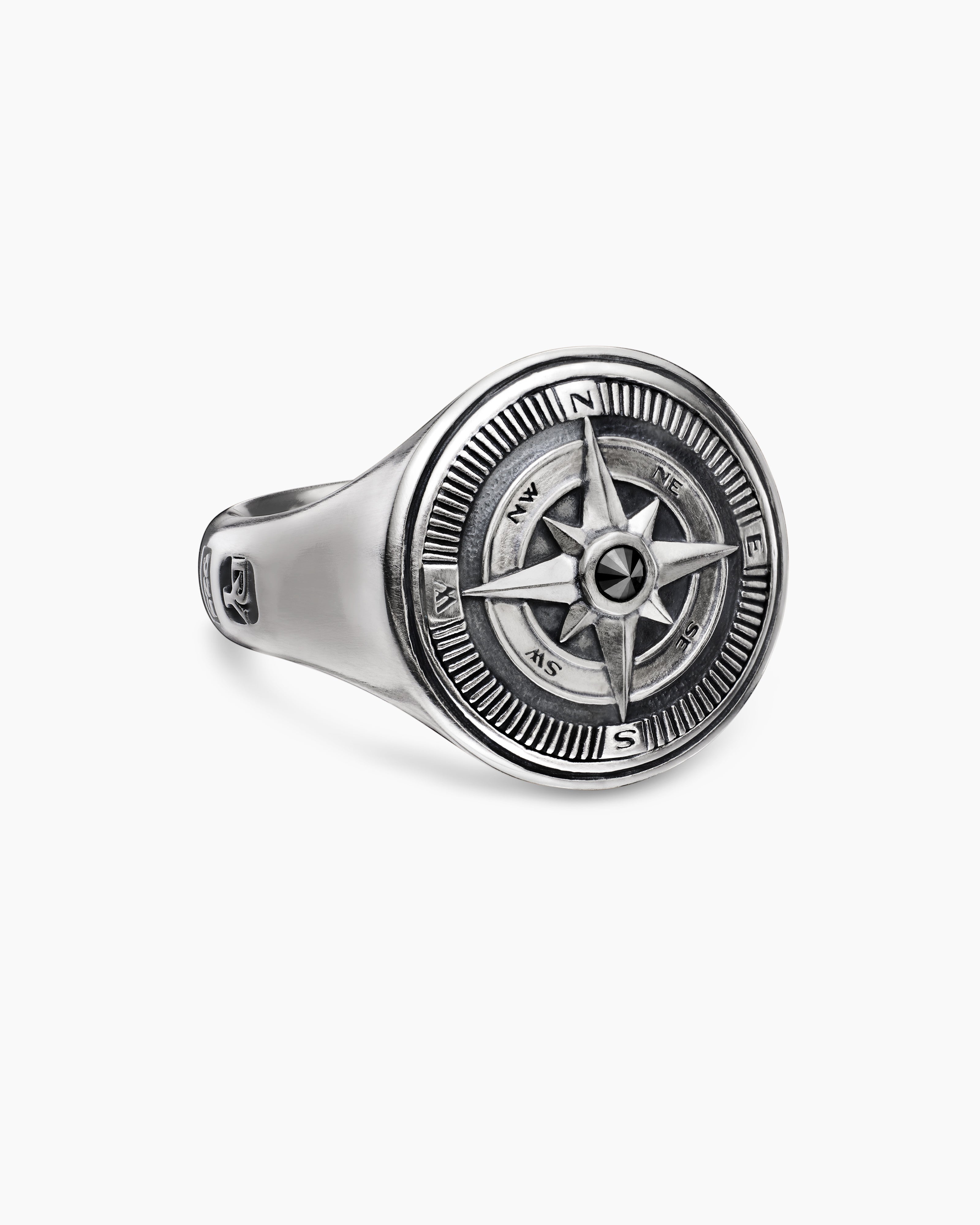 Bague chevali&egrave;re avec boussole Maritime en argent sterling, 19,4 mm hommes 