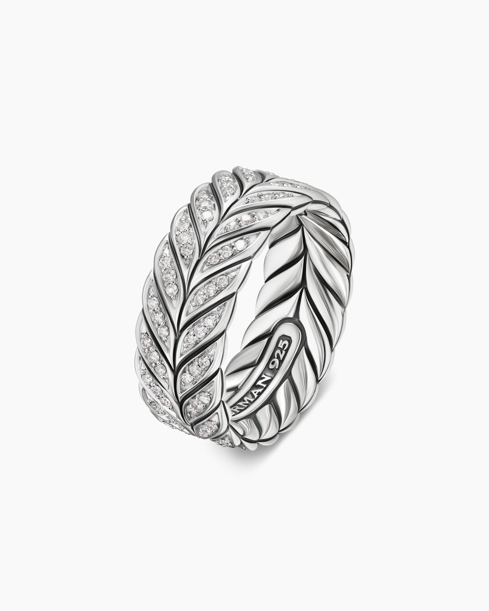 Mens Chevron Pavé Band Ring in Sterling Silver, 9mm