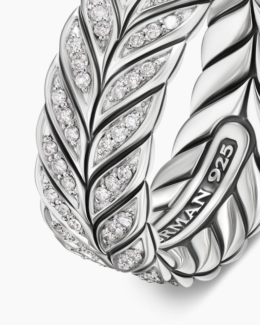 Mens Chevron Pavé Band Ring in Sterling Silver, 9mm