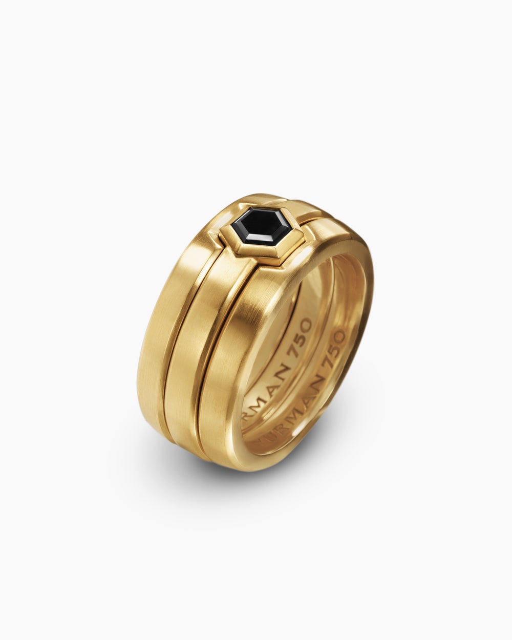 Mens Nesting Band Ring in 18K Yellow Gold with Center Black Diamond, 10mm