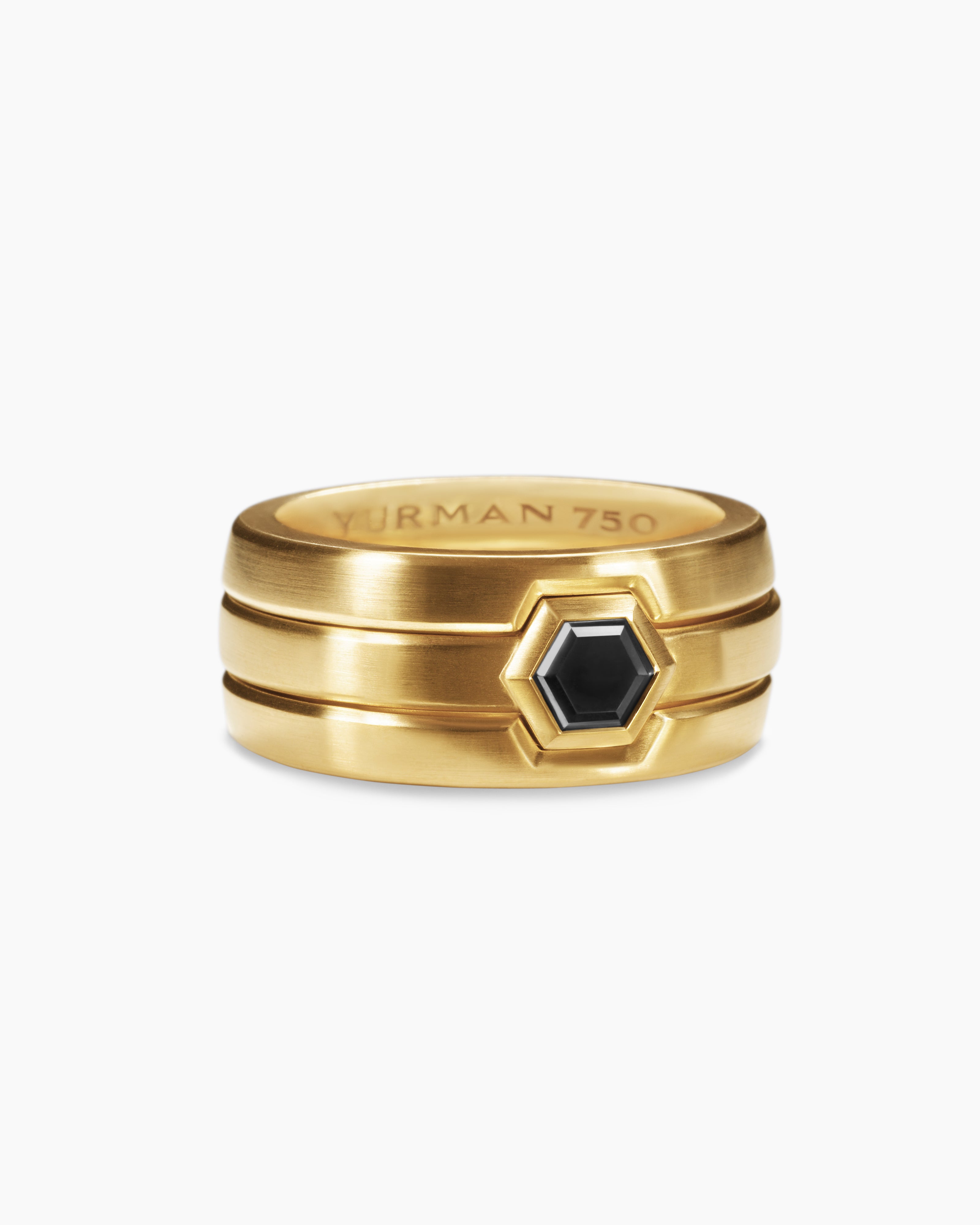Mens Nesting Band Ring in 18K Yellow Gold with Center Black Diamond, 10mm