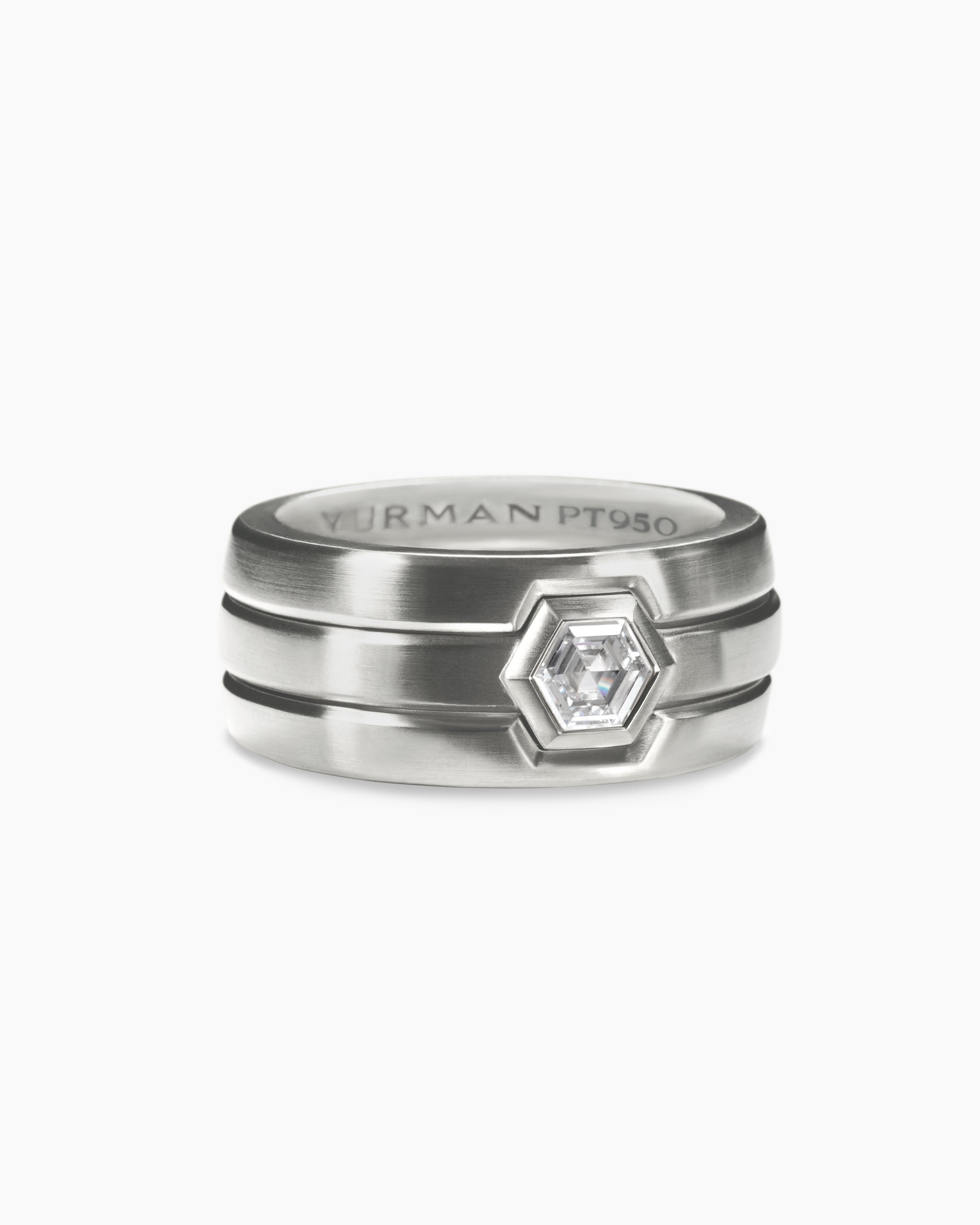Mens Nesting Band Ring in Platinum with Center Diamond, 10mm