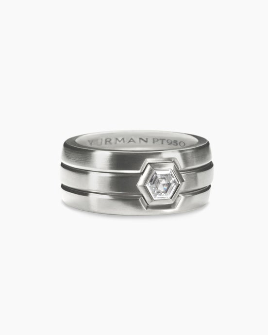 Anneau imbriqué en platine avec diamant central, 10 mm