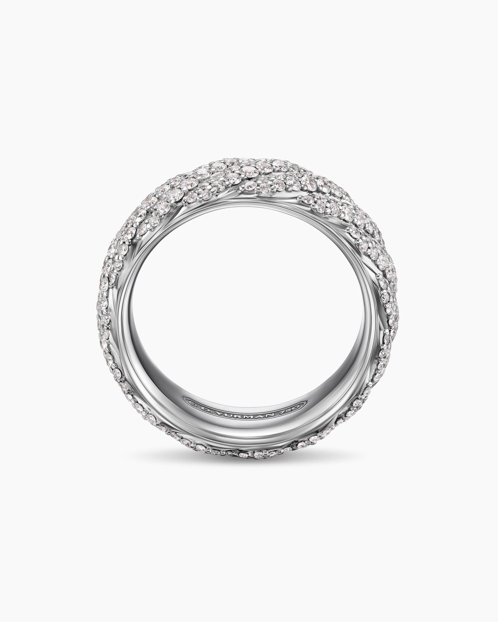 Mens Cable Band Ring in 18K White Gold with Diamonds, 8.5mm