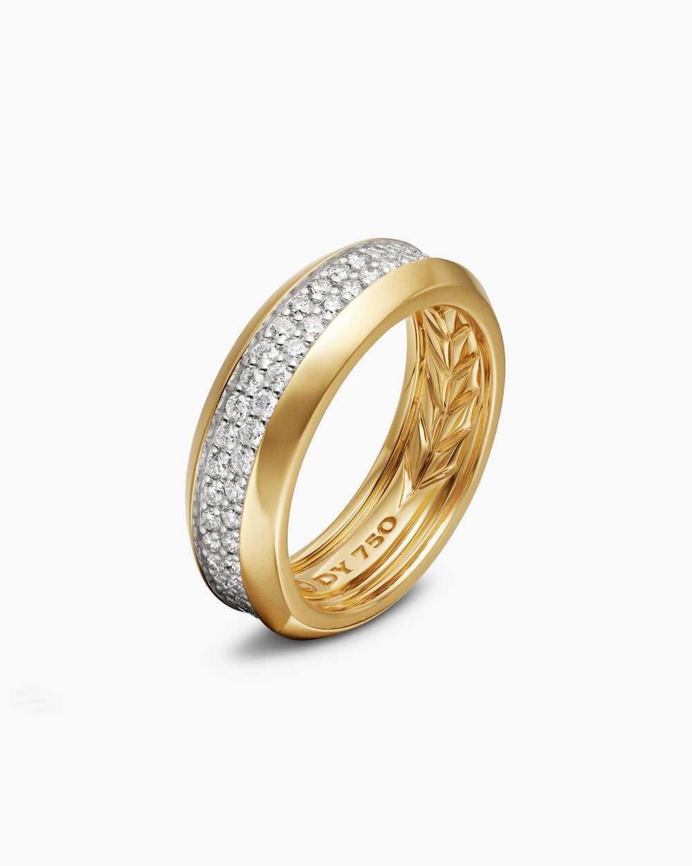 Mens Beveled Two Row Band Ring in 18K Yellow Gold, 8mm