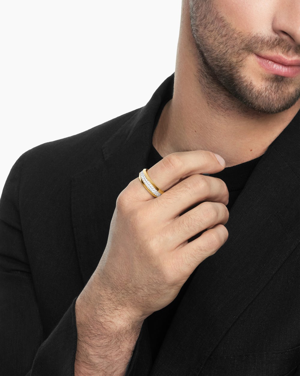 Mens Beveled Two Row Band Ring in 18K Yellow Gold, 8mm