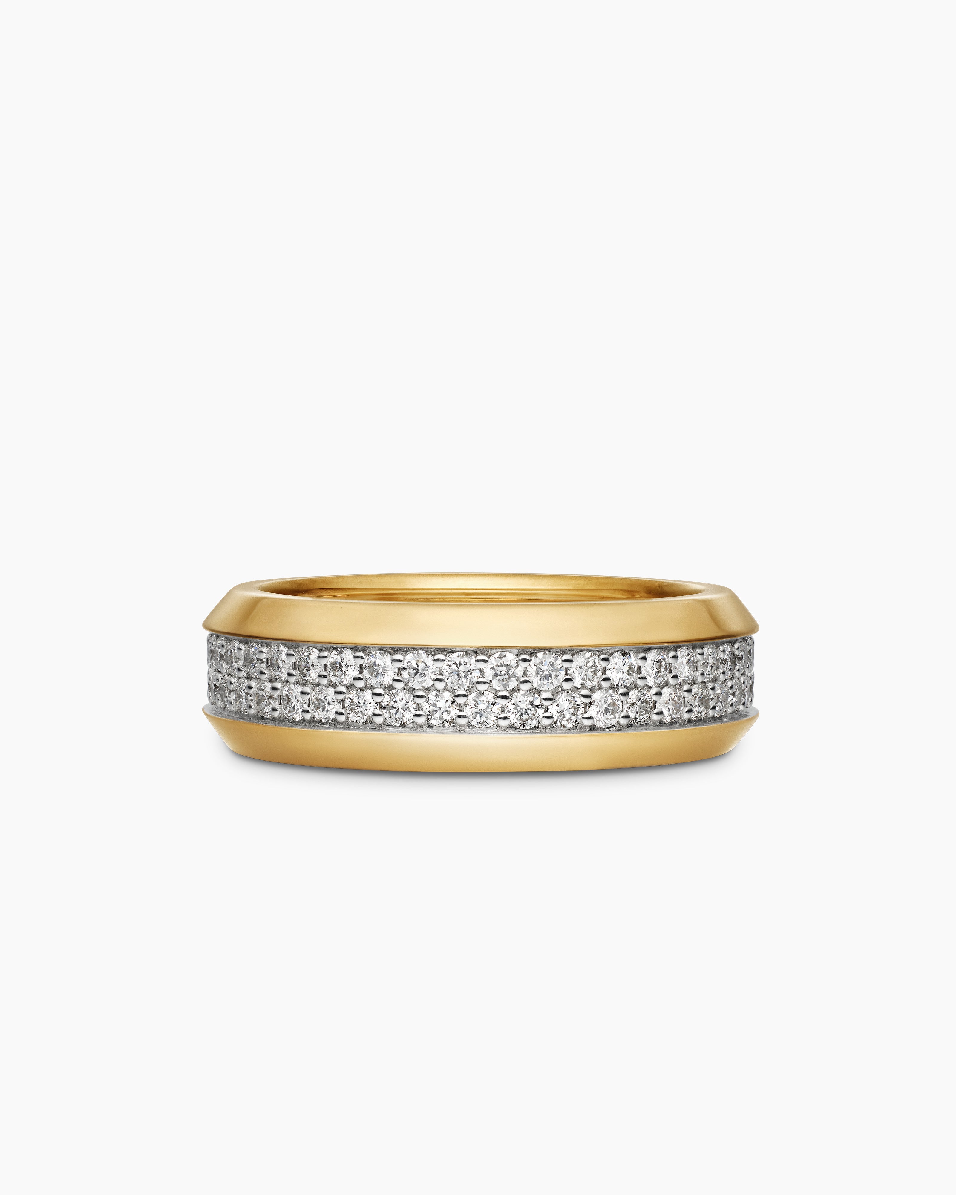 Mens Beveled Two Row Band Ring in 18K Yellow Gold, 8mm