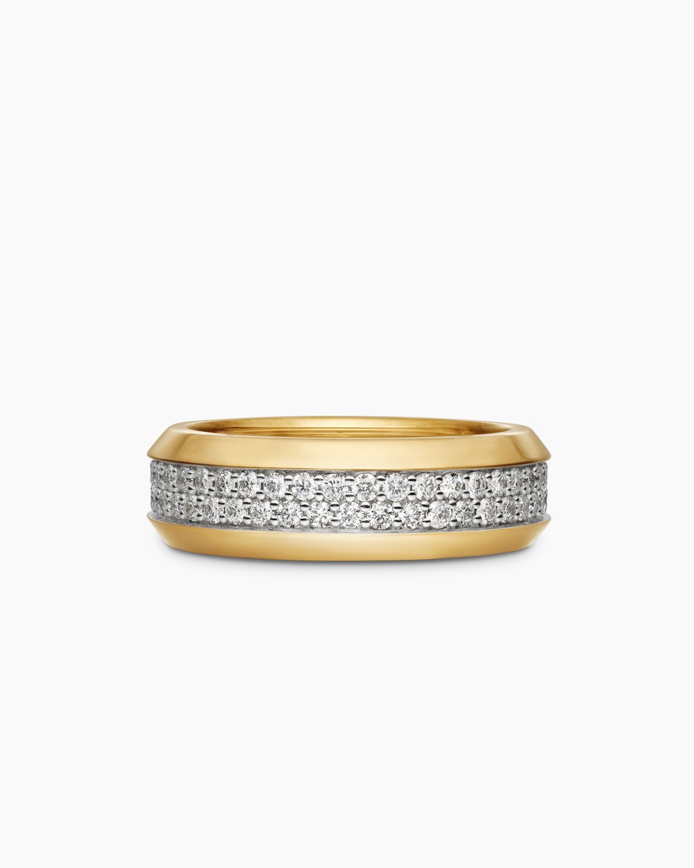 Mens Beveled Two Row Band Ring in 18K Yellow Gold, 8mm