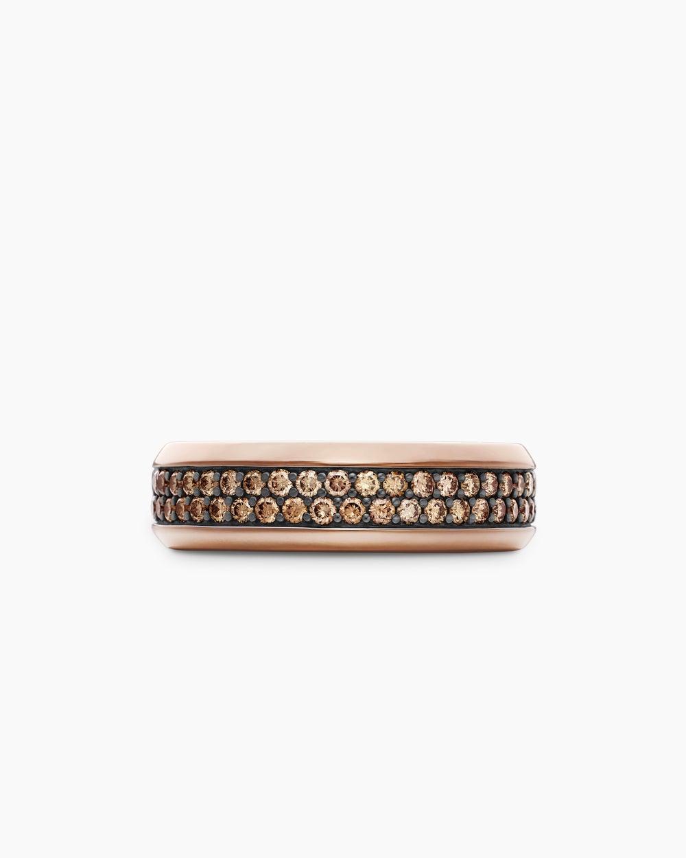Mens Beveled Two Row Band Ring in 18K Rose Gold, 8mm