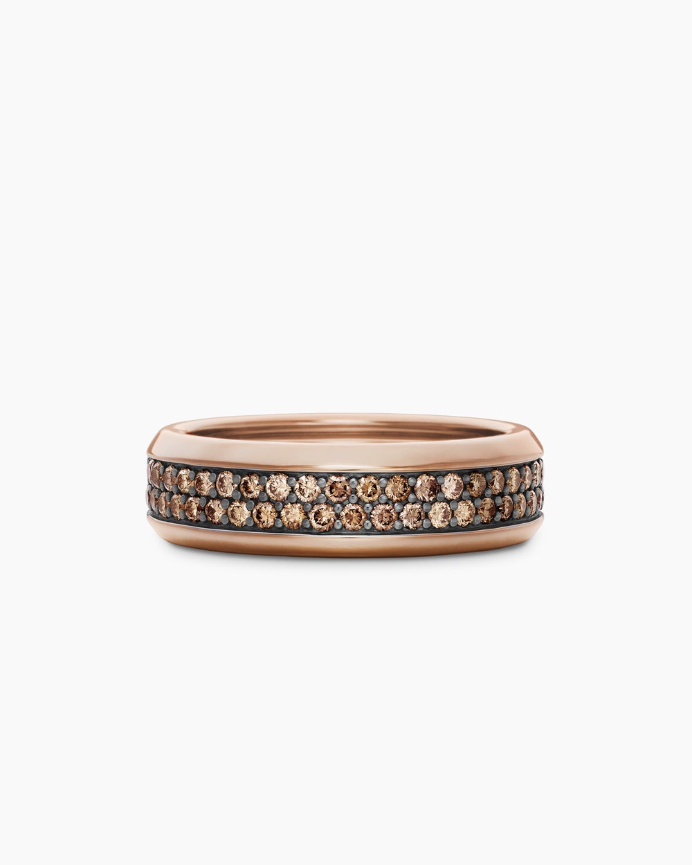 Mens Beveled Two Row Band Ring in 18K Rose Gold, 8mm
