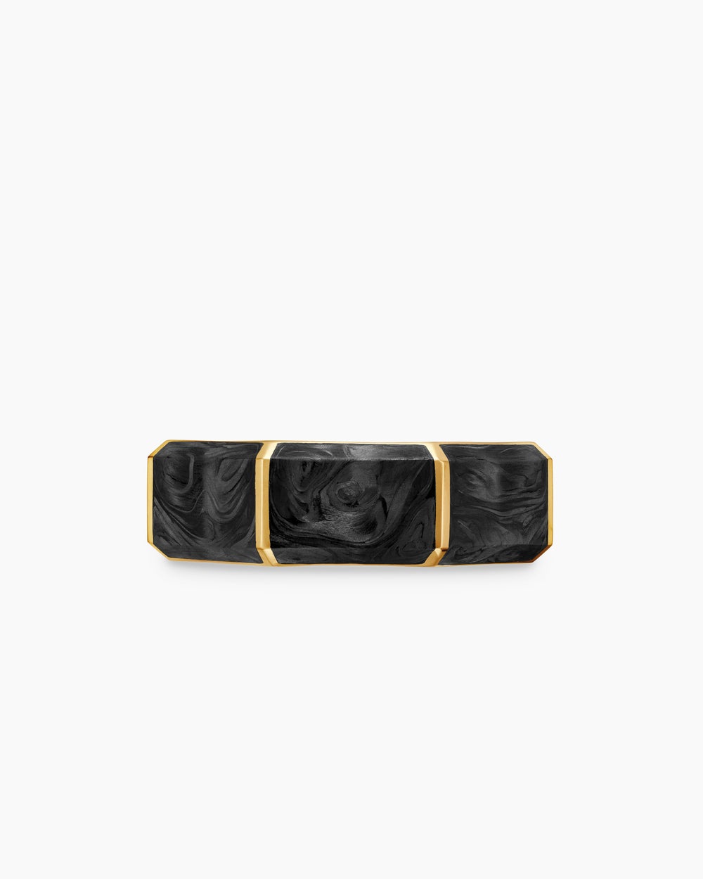 Mens Forged Carbon Faceted Band Ring in 18ct Yellow Gold, 8mm