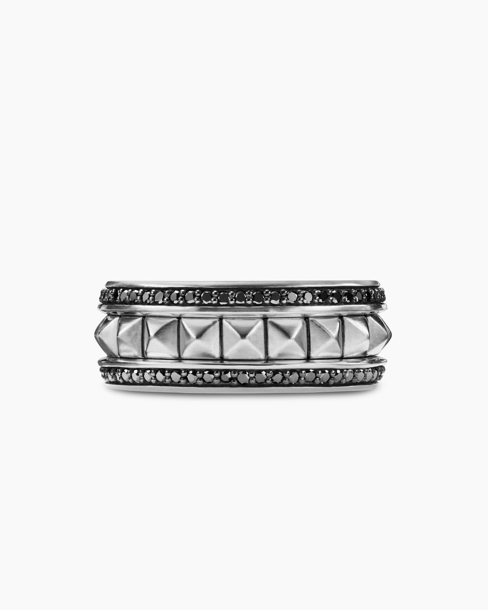 Mens Pyramid Band Ring in Sterling Silver with Black Diamonds, 8mm