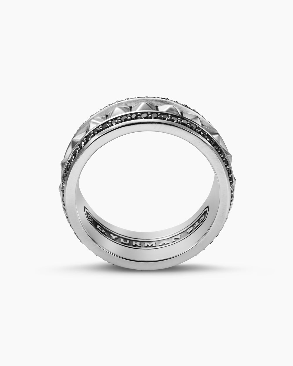 Mens Pyramid Band Ring in Sterling Silver with Black Diamonds, 8mm