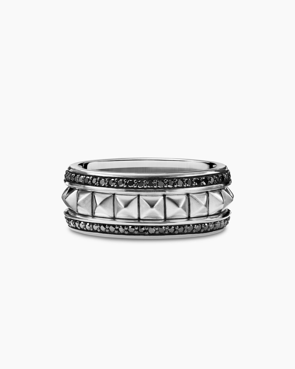 Mens Pyramid Band Ring in Sterling Silver with Black Diamonds, 8mm