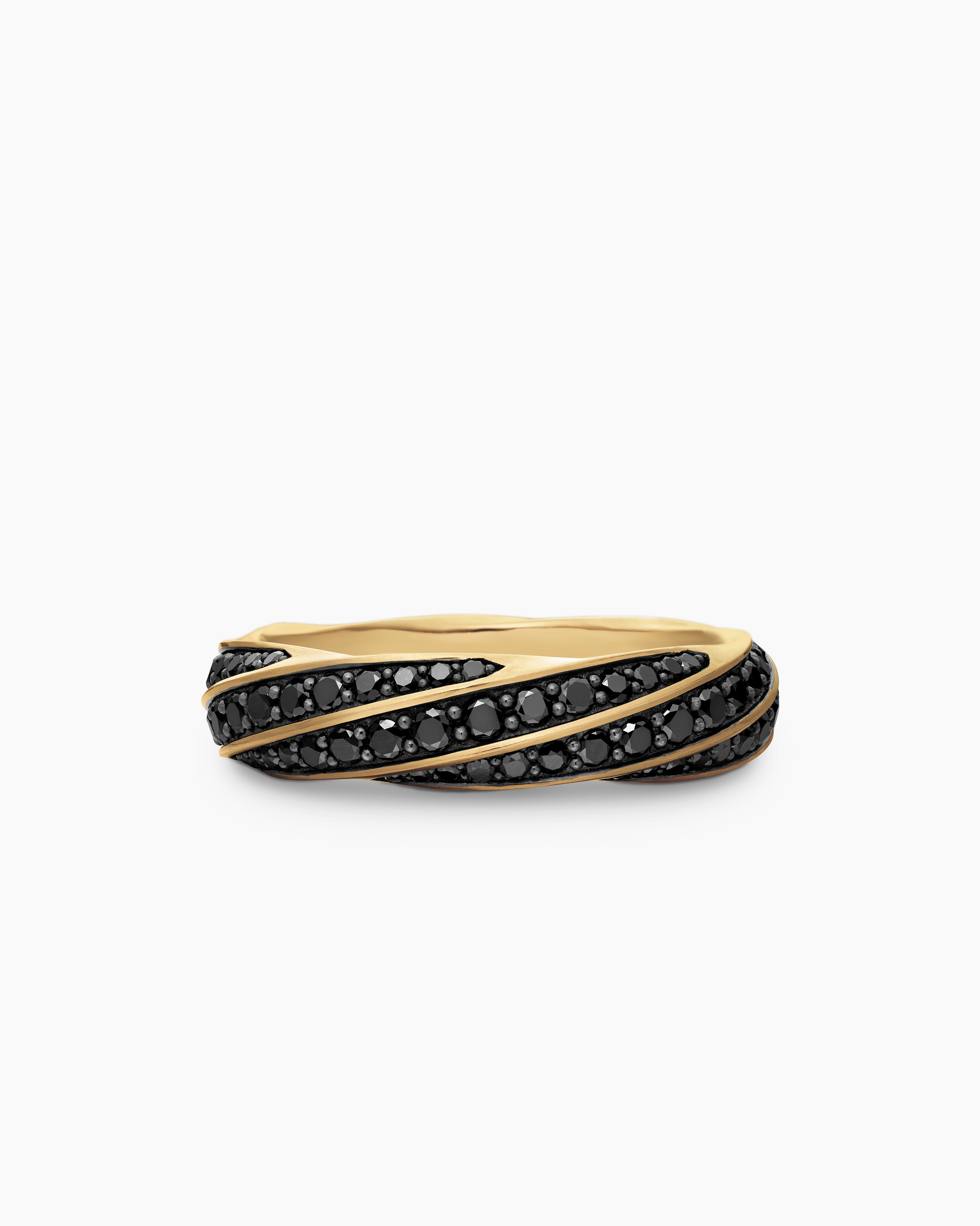 Mens Cable Edge&reg; Band Ring in 18K Yellow Gold with Black Diamonds, 6mm