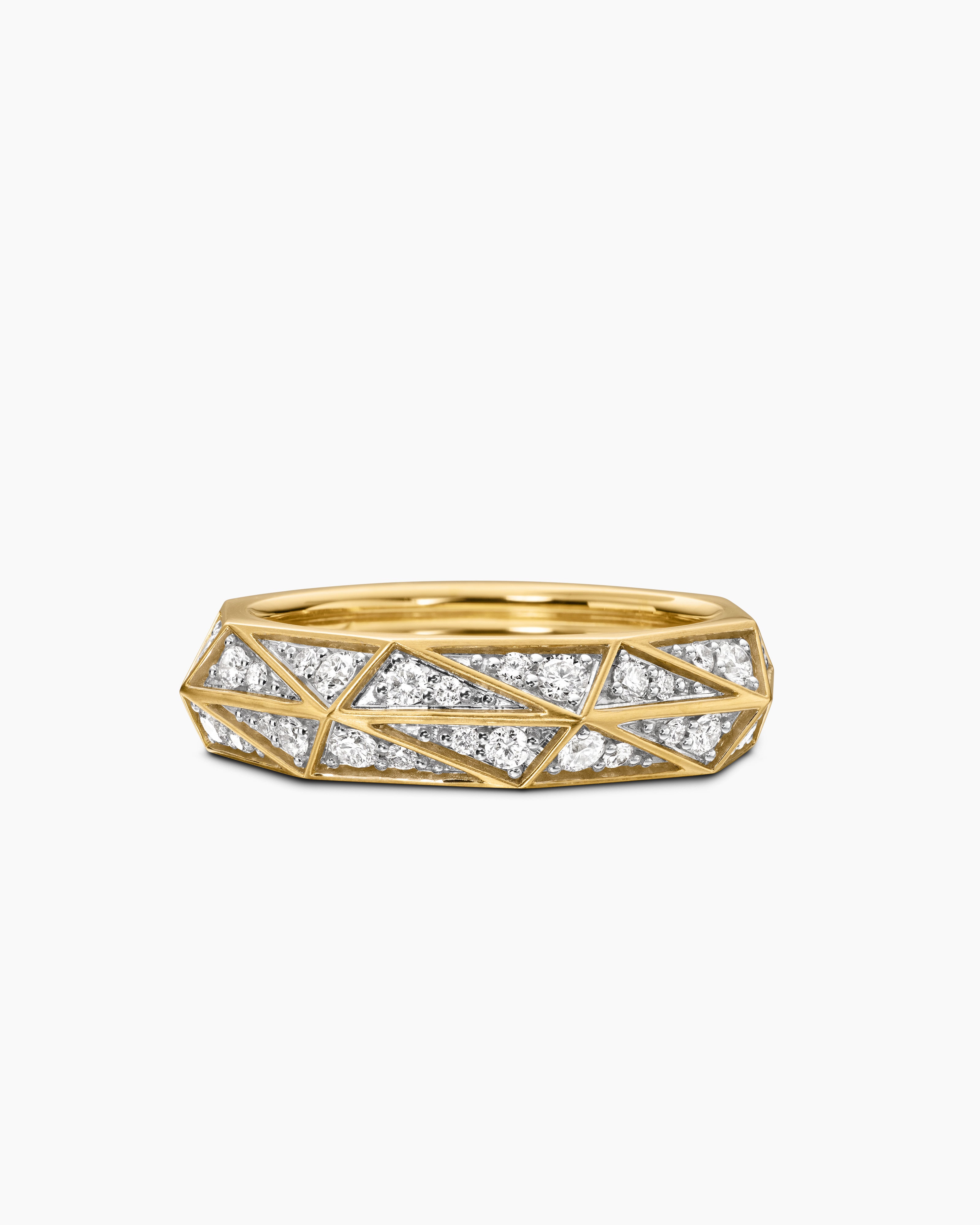 Mens Faceted Band Ring in 18K Yellow Gold, 6mm