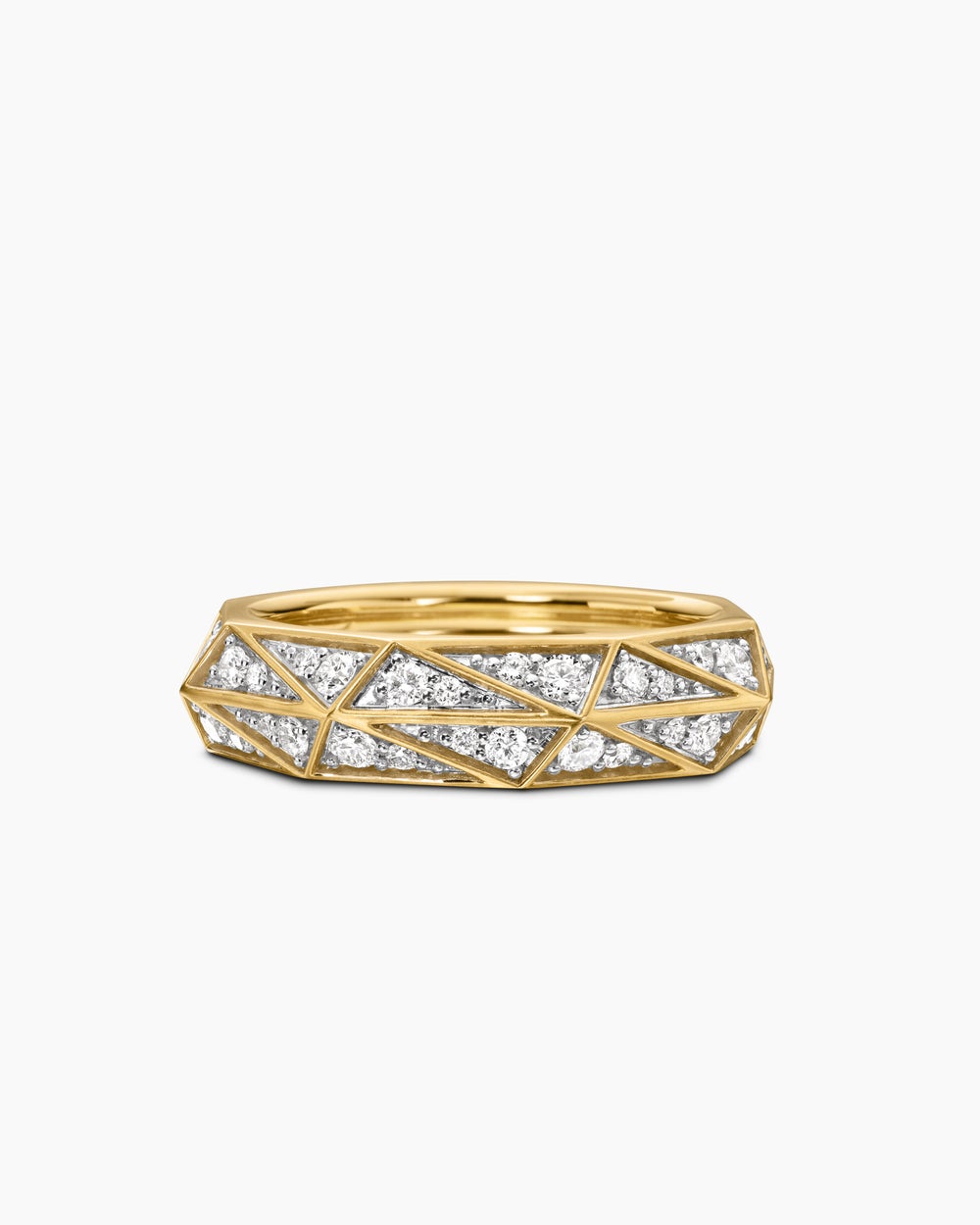 Mens Faceted Band Ring in 18K Yellow Gold, 6mm