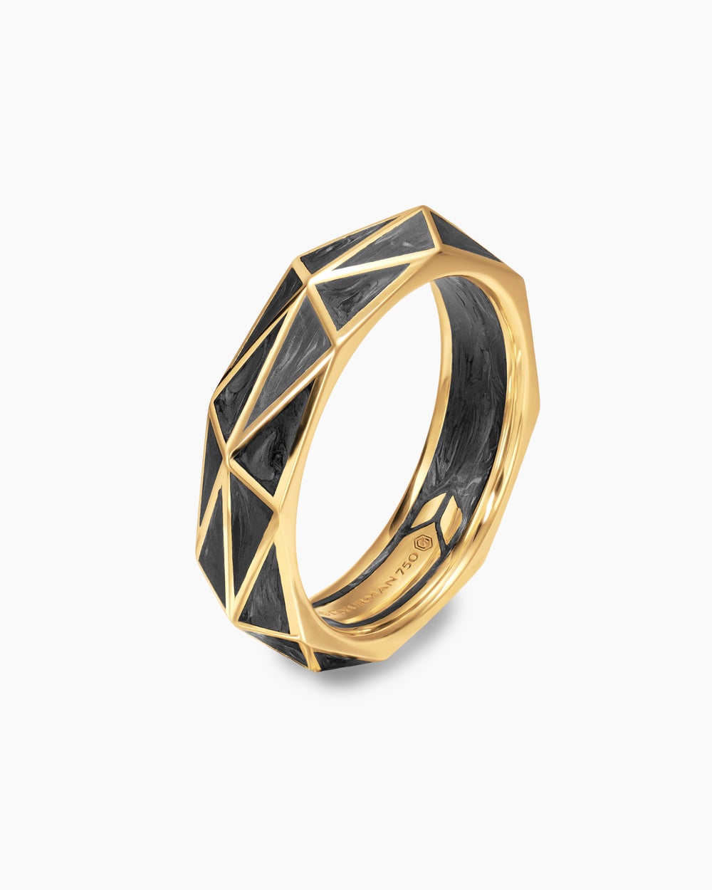 Mens Faceted Band Ring in 18K Yellow Gold, 6mm