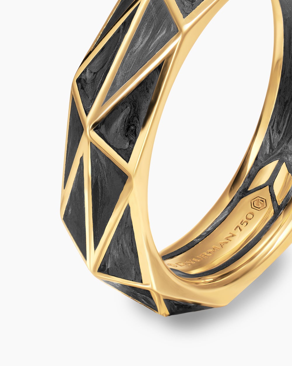 Mens Faceted Band Ring in 18K Yellow Gold, 6mm