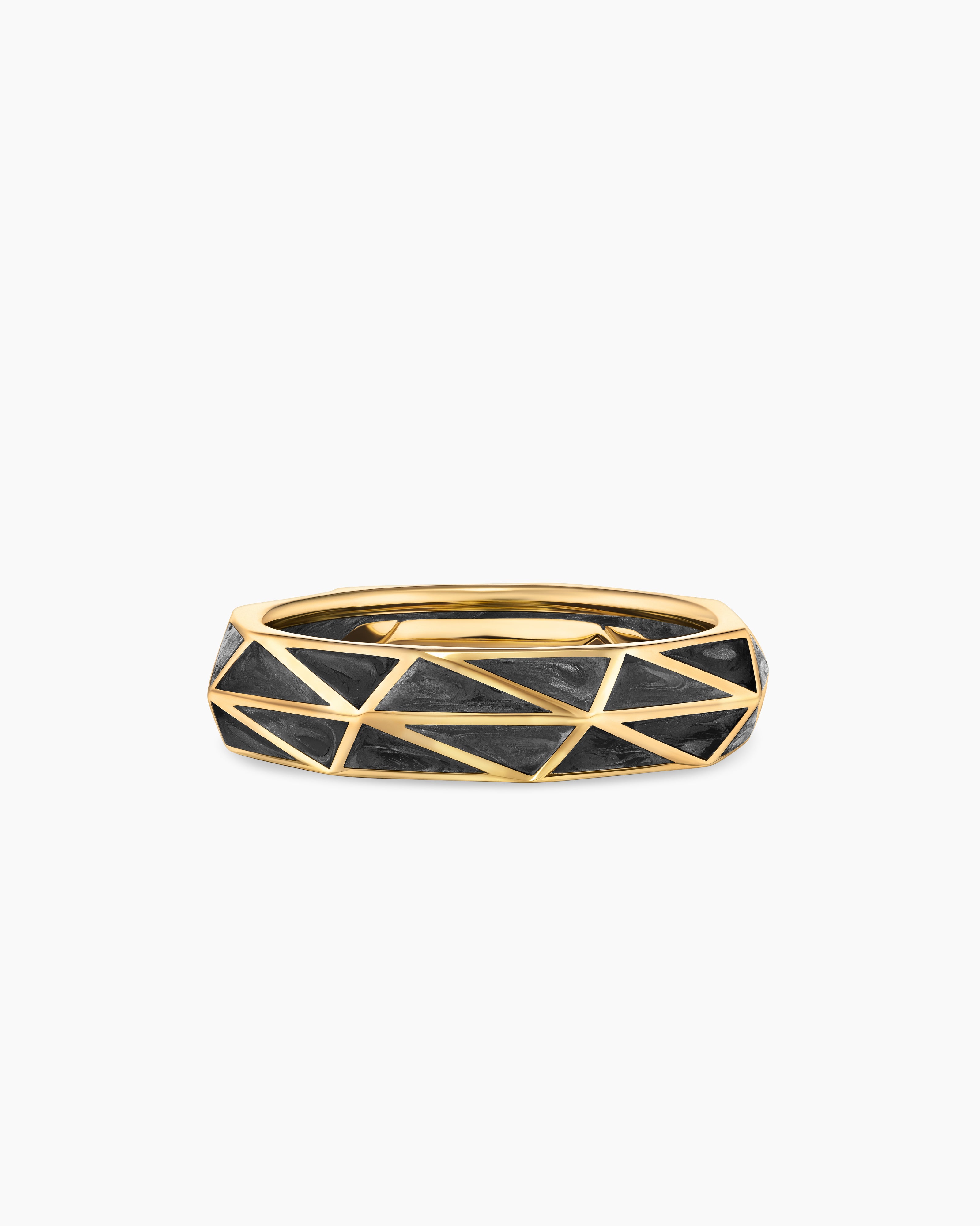 Mens Faceted Band Ring in 18K Yellow Gold, 6mm
